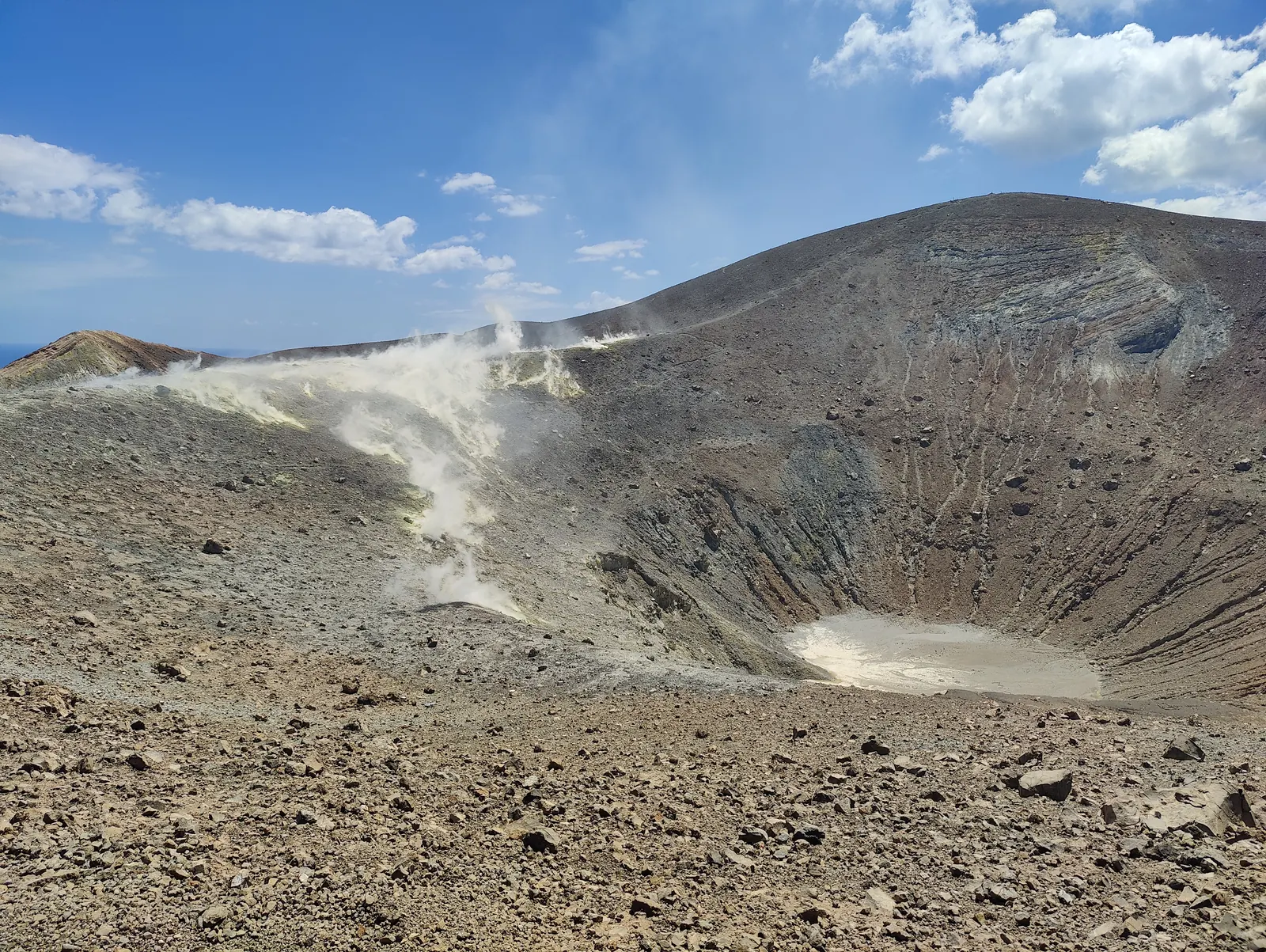 A view across the La Fossa crater and fumaroles.