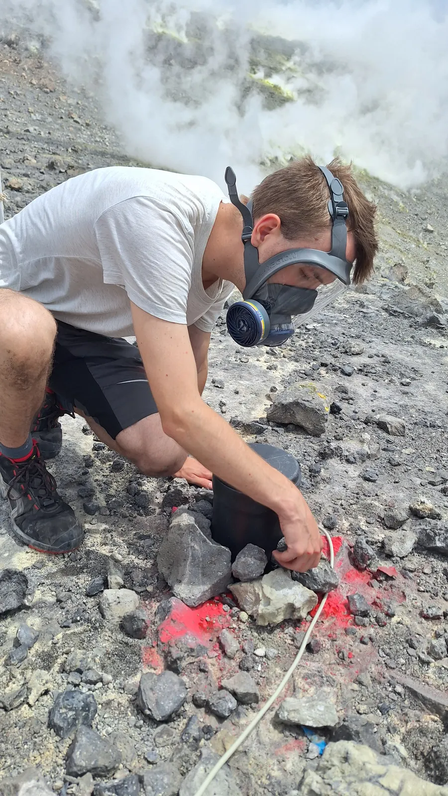 Setting up a sensor during the Vulcano campaign.