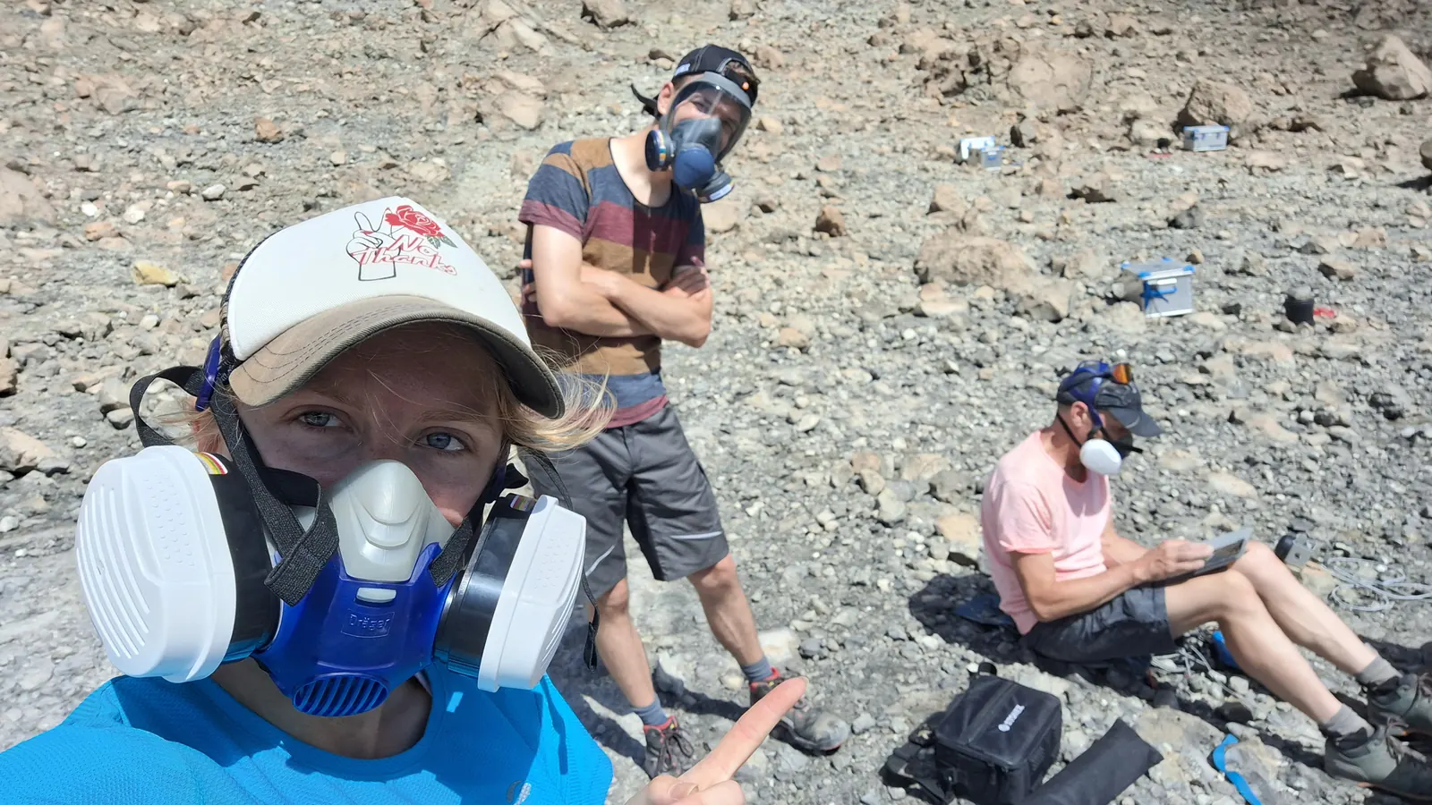 Team members taking a break at the field site.